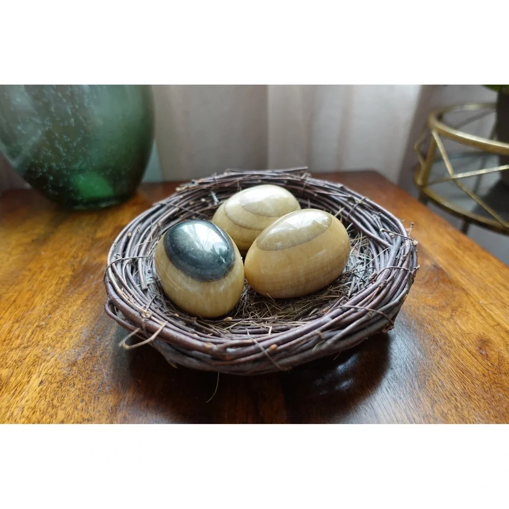 Decorative Stone Eggs in Nest - Faux Bird Eggs - Easter‎ Decor
